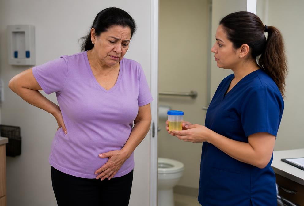 Paciente en consulta médica por molestias urinarias